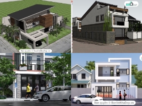 Bộ sưu tập [Sketchup] Tổng hợp 20 mẫu thiết kế nhà phố 2 tầng hot nhất 2020